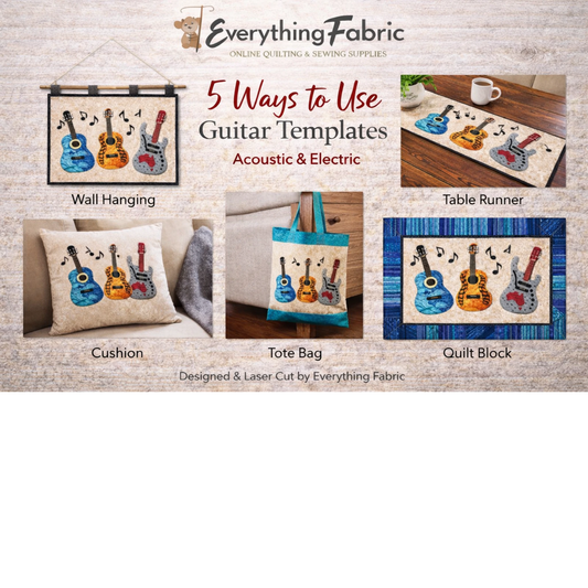 Guitar Appliqué Acrylic Template Set for precise cutting, marking and patchwork