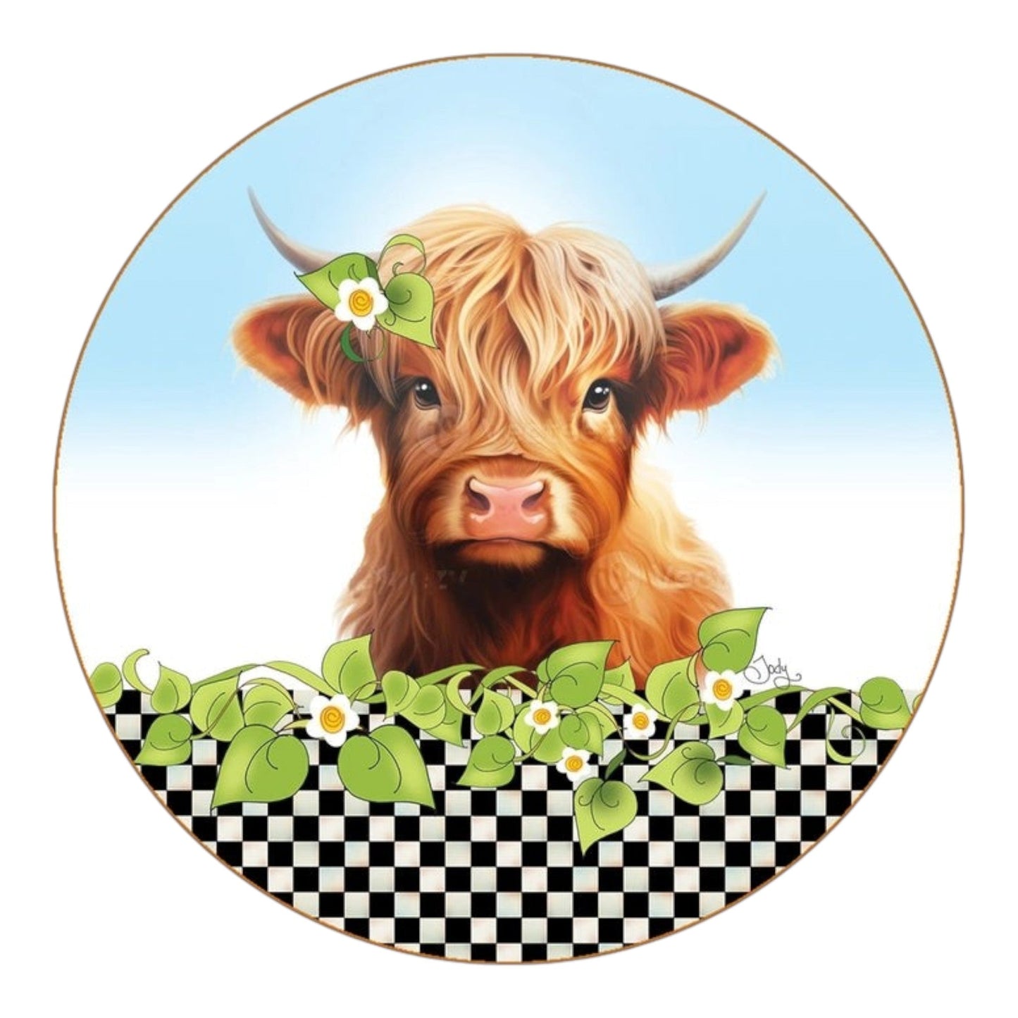 Highland Cow 127 mm Round Fabric Panel by Jody Houghton - Everything Fabric