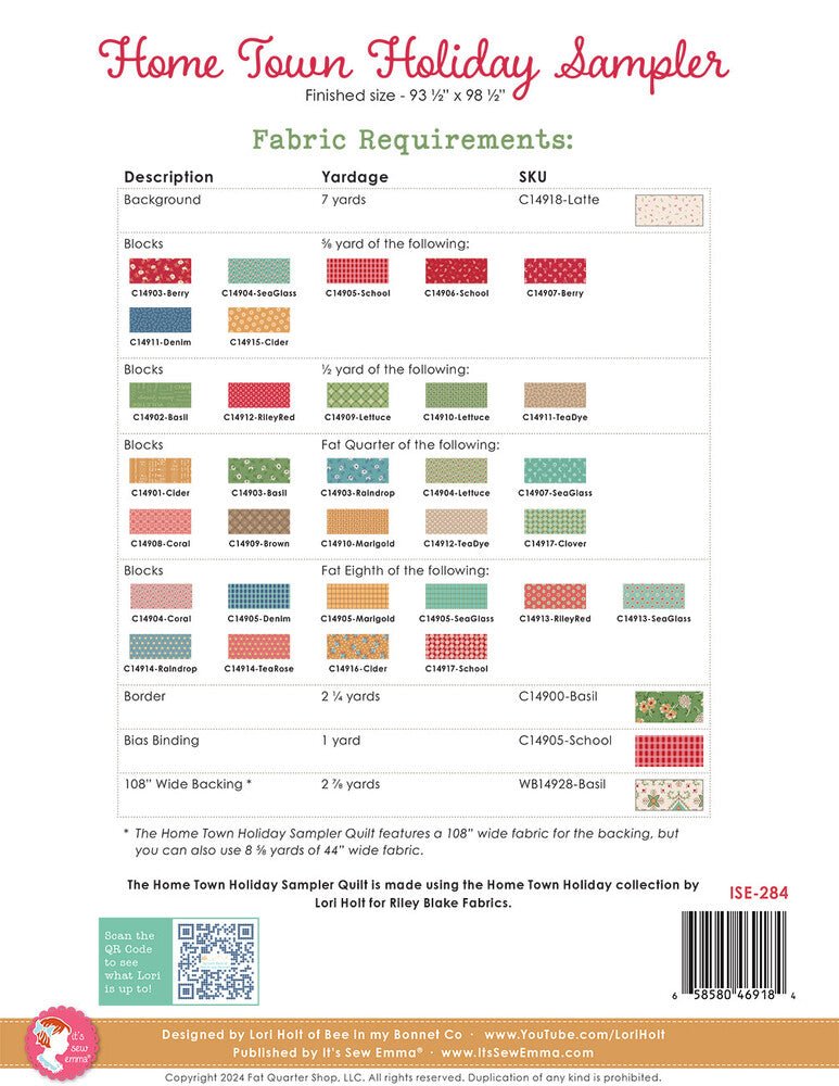 Home Town Holiday Sampler by Lori Holt QUILT PATTERN - Everything Fabric