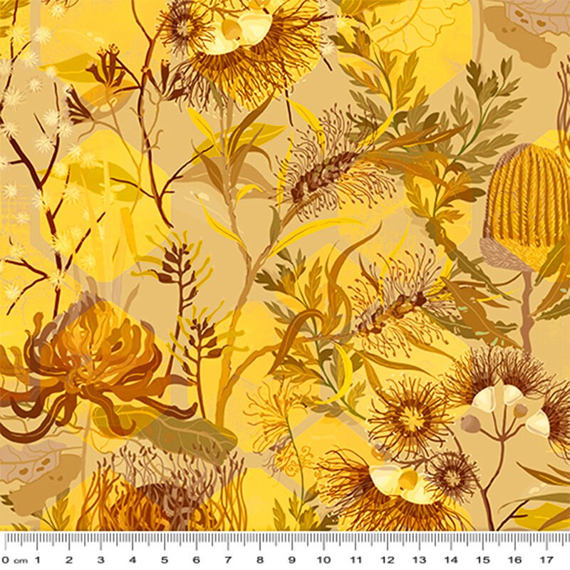 Honeycomb Harmony - Australian Wildflower Brown - Everything Fabric