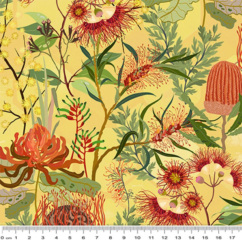 Honeycomb Harmony - Australian Wildflower YELLOW - Everything Fabric