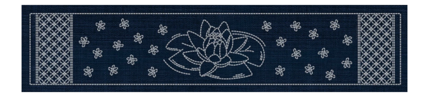 Sashiko Australia Lotus Flower and Seven Treasures Runner - Indigo , piecing and stitching