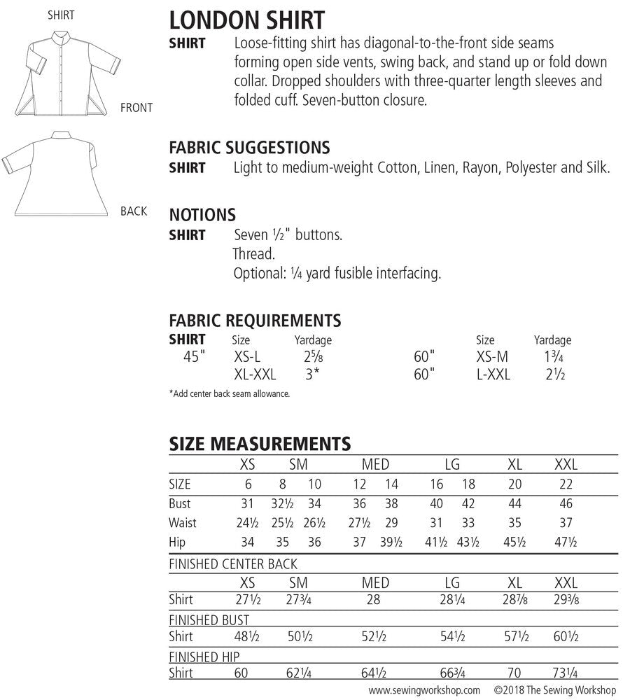 LONDON Shirt Pattern - Everything Fabric