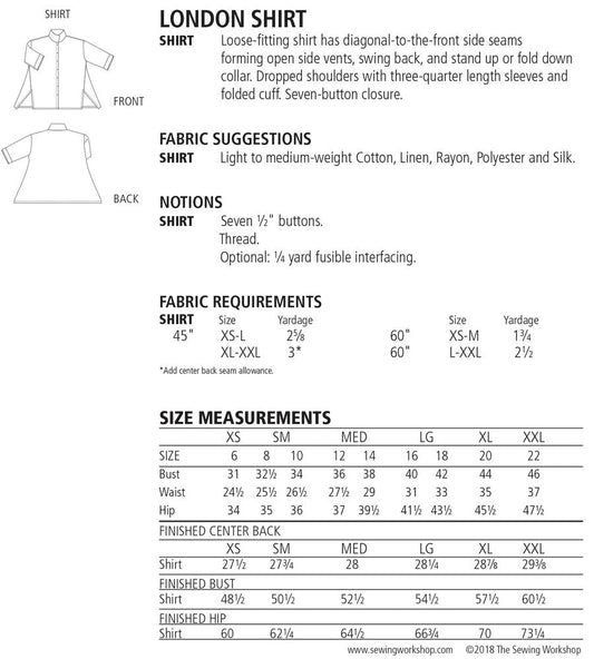 LONDON Shirt Pattern - Everything Fabric