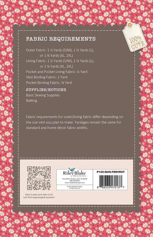 Lori Holt The Quilted Vest Pattern - Everything Fabric
