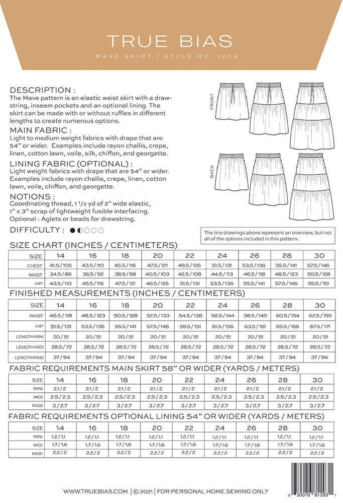 Mave 14 - 30 Skirt Pattern - Everything Fabric