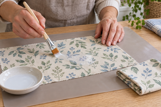 Illustrative application of a thin coat of OdiCoat to botanical fabric