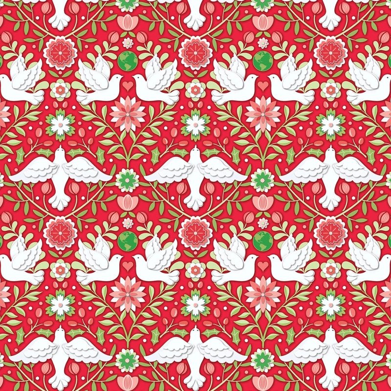 Peace on Earth Holiday-Ruby Damask Christmas - Everything Fabric