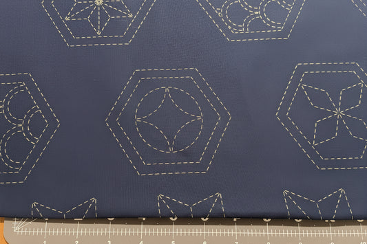 Pre-stencilled Sashiko Fabric Many Patterns Navy Blue - Everything Fabric