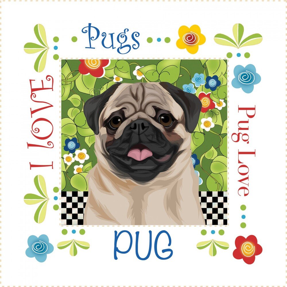 Pug 152 mm Art Fabric Panel by Jody Houghton Designs - Everything Fabric