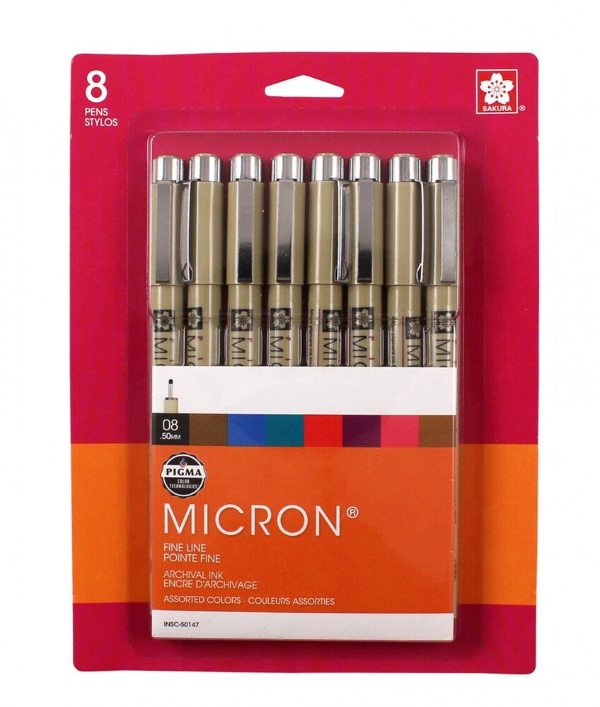 Sakura Pigma Micron 08 Pen Set Assorted Colours 8pk - Everything Fabric