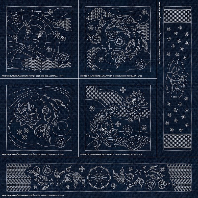 Sashiko Australia Japanese-Inspired Collection - 6 Designs INDIGO - Everything Fabric