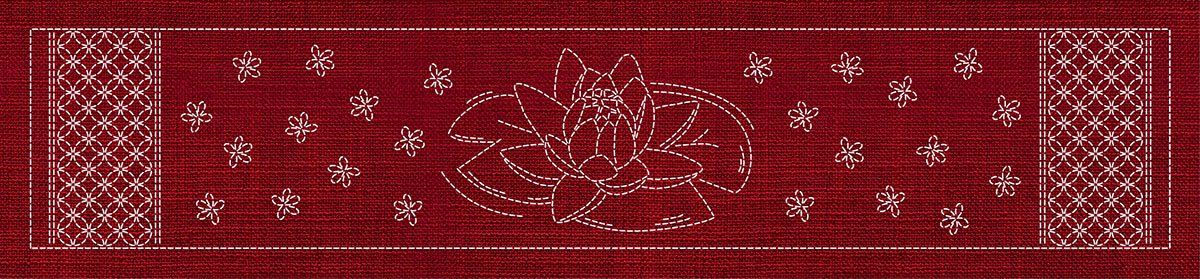 Sashiko Australia Lotus Flower and Seven Treasures Runner - Cherry Red - Everything Fabric