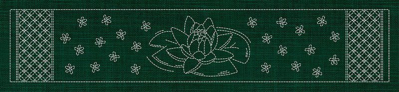 Sashiko Australia Lotus Flower and Seven Treasures Runner - GREEN - Everything Fabric