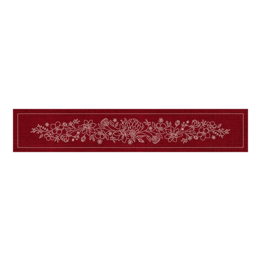 Sashiko Australia Wildflower Bouquet Runner - Cherry Red