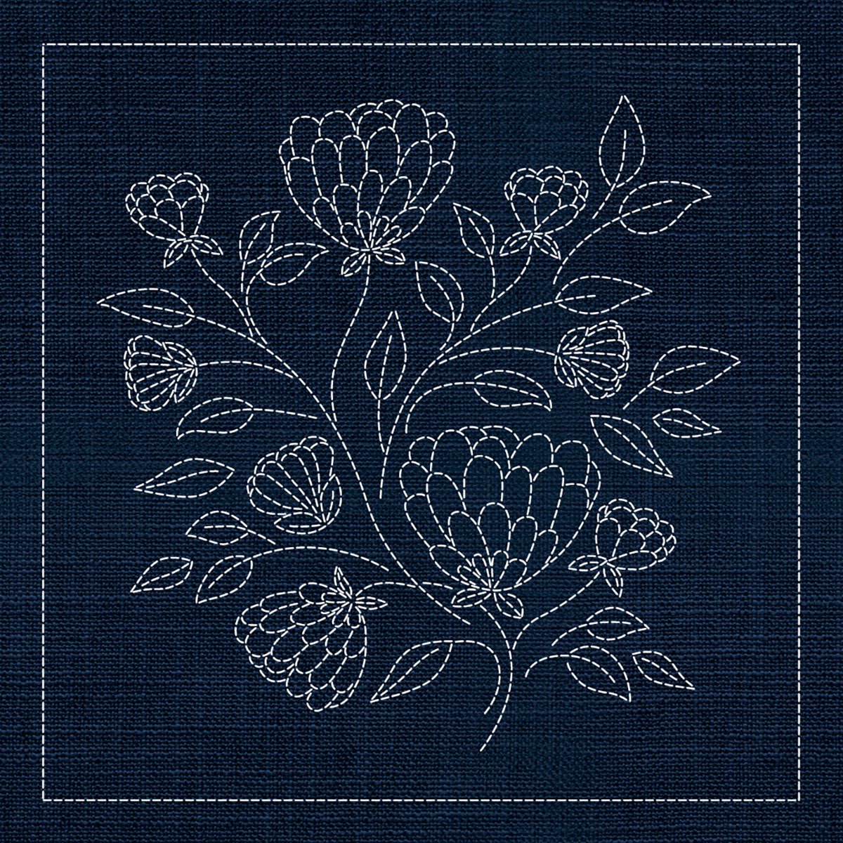 Sashiko Australian Chrysanthemum INDIGO - Everything Fabric