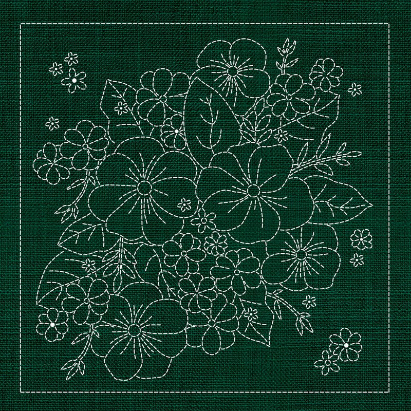 Sashiko Blossom Bouquet 3- Green - Everything Fabric