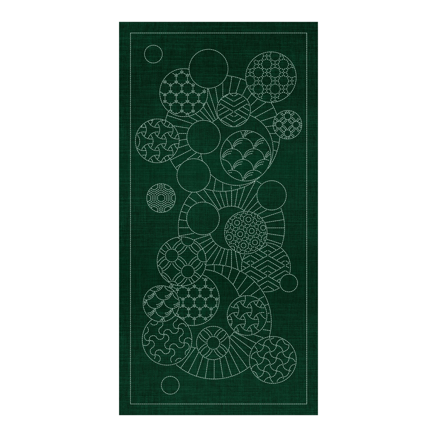 Sashiko Geometric Circles 1 Green - Everything Fabric