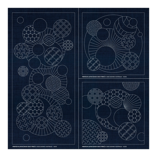 Sashiko Geometric Circles Collection – 3 Designs Cream - Everything Fabric