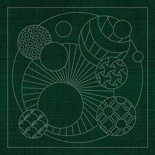 Sashiko Geometric Circles Collection – 3 Designs Green - Everything Fabric