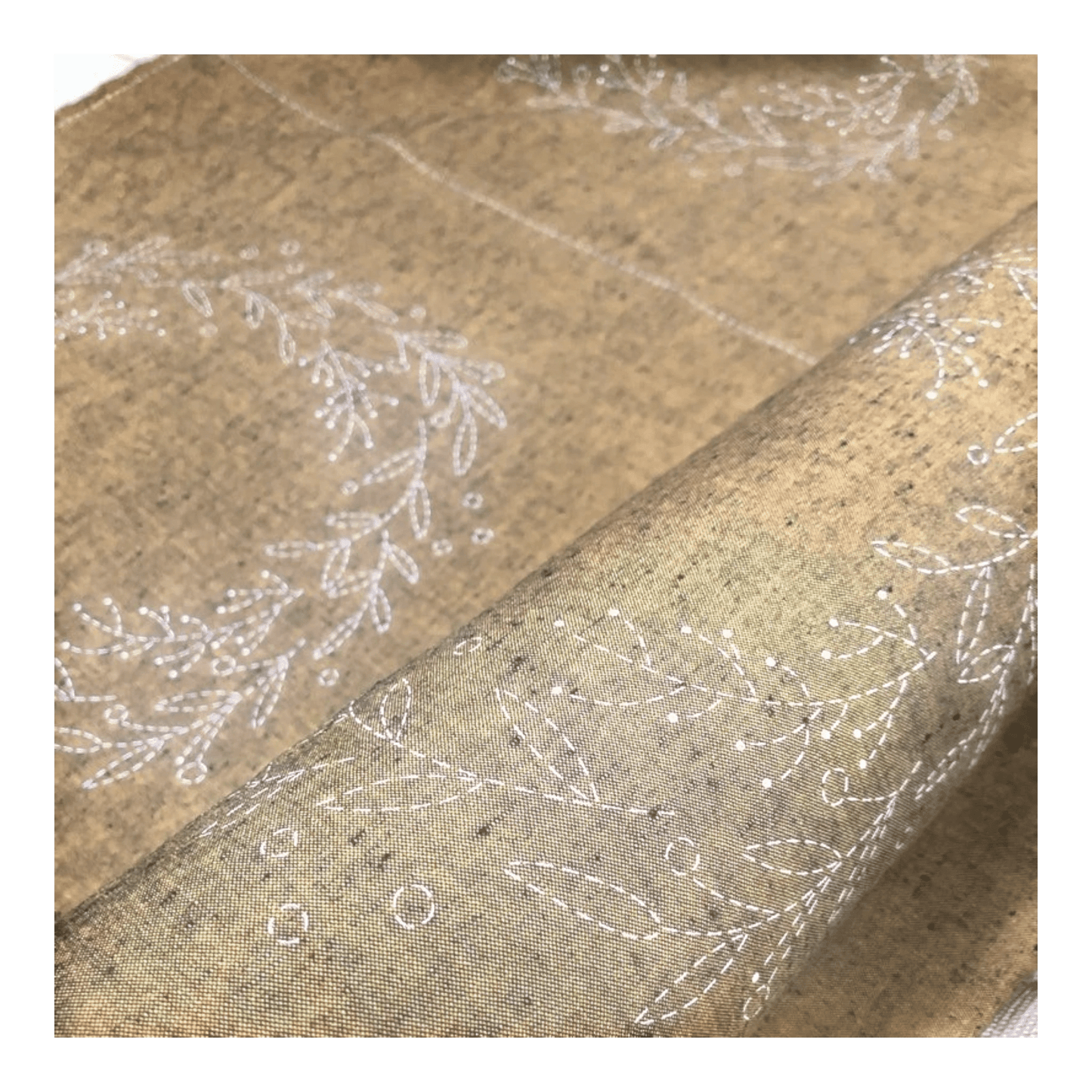 Sashiko Pre-stencilled Wreath Panel Gold - Everything Fabric