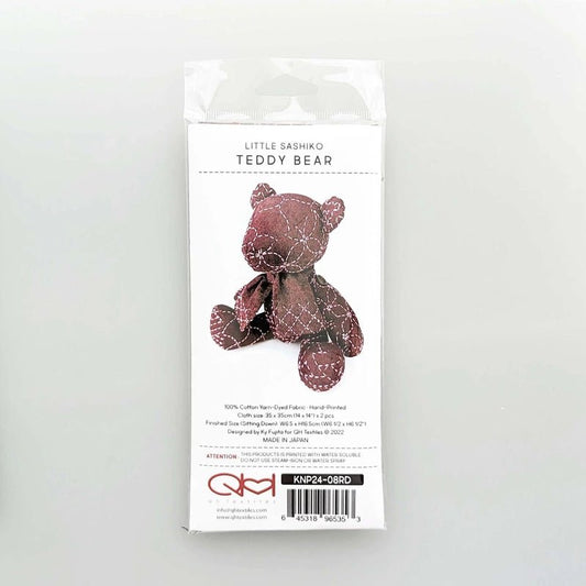 Sashiko Teddy Bear Burgundy - Everything Fabric