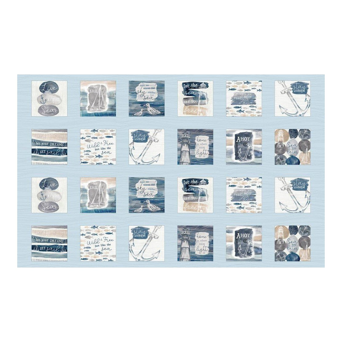 Set Sail - LIGHT BLUE SAILING BLOCKS PANEL - Everything Fabric