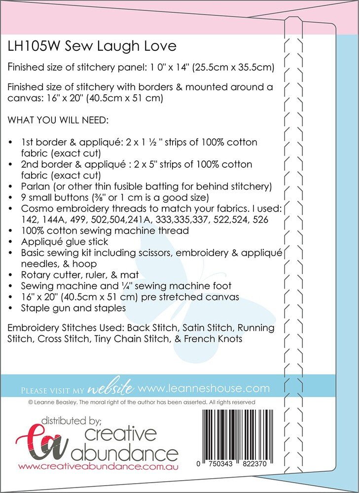 Sew Laugh Love Pre Printed on White Linen - Everything Fabric