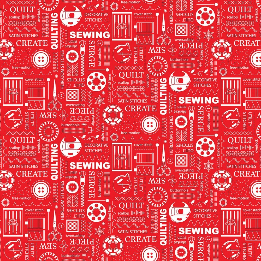 Sewing Room 2 - Red Stitches - 1 Metre Clearance - Everything Fabric
