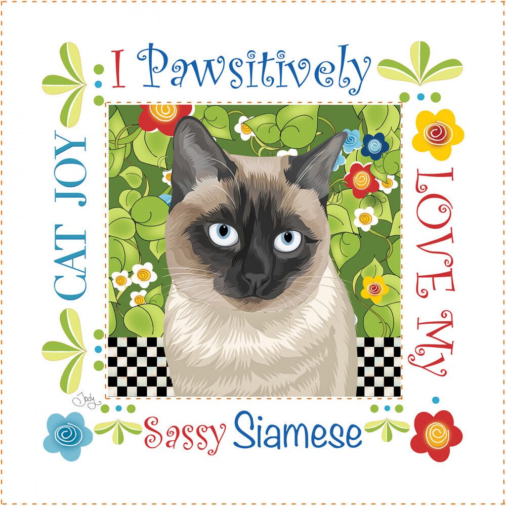 Siamese Cat 152 mm Fabric Art Panel by Jody Houghton - Everything Fabric