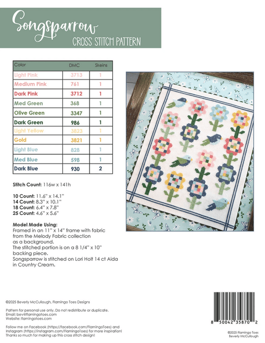 Songsparrow Cross Stitch Pattern - Everything Fabric