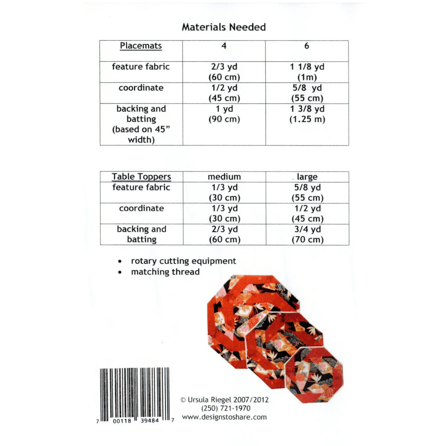 Sprirals Table Mat Pattern - Everything Fabric