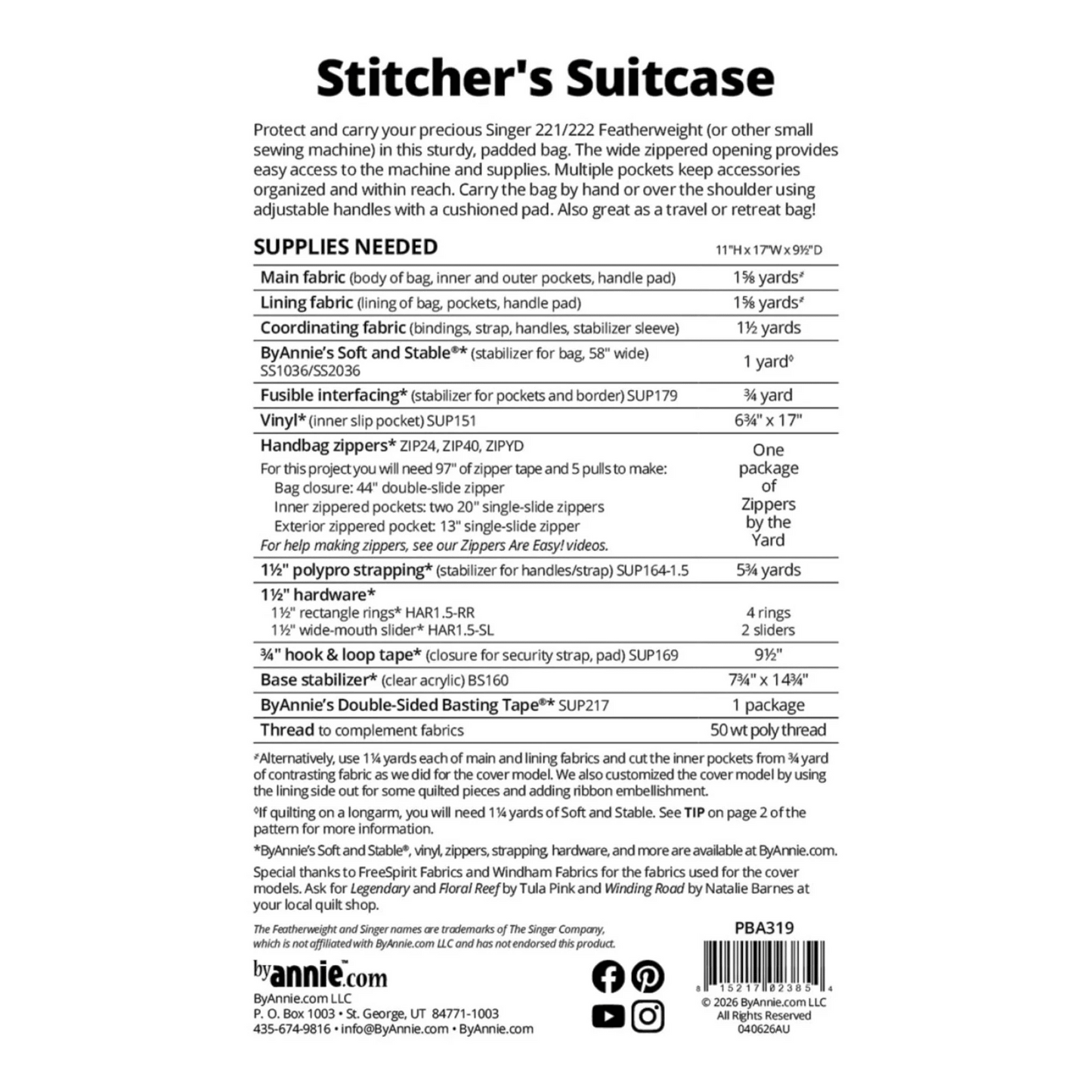 Stitcher's Suitcase Pattern - Everything Fabric