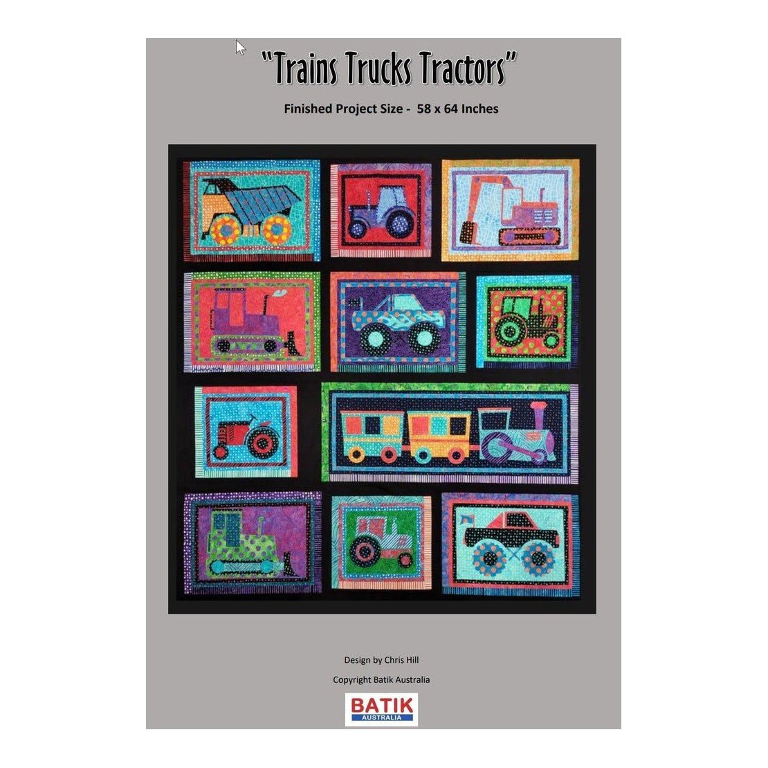 Trains, Trucks, Tractors Applique Pattern - Everything Fabric