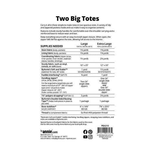 Two Big Totes Pattern PBA310 - Everything Fabric