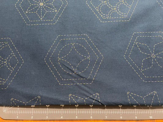 Pre-stencilled Sashiko Fabric Many Patterns Navy Blue