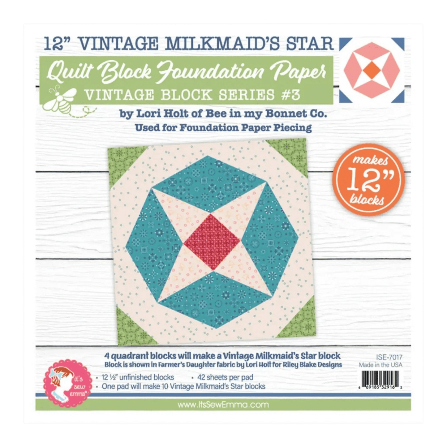 Vintage Milkmaid's Star Quilt Block Foundation Paper - Everything Fabric