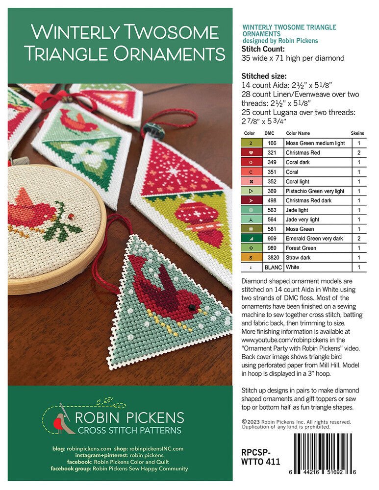 Winterly Twosome Triangle Ornaments Cross Stitch Pattern - Everything Fabric