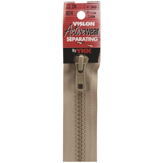 Separating Zippers Khaki - Size: 559 mm for bag making and sewing projects