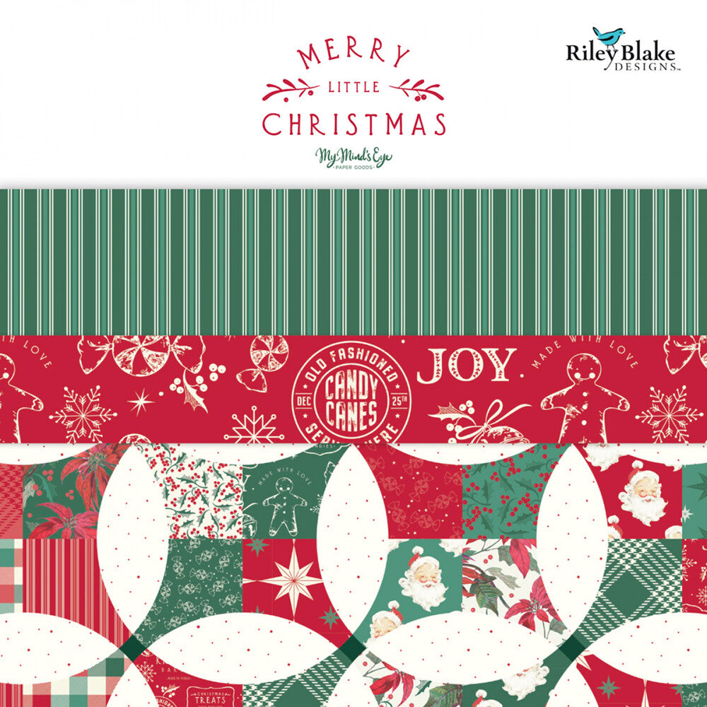 Merry Little Christmas 10″ Square Bundle – 42 Pre‑Cut Fabric Squares for patchwork, quilting and sewing