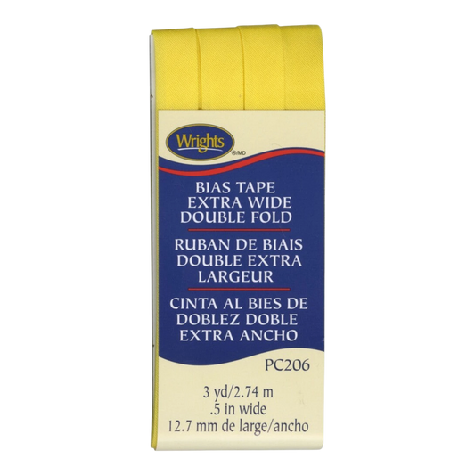 Extra Wide Double Fold Bias Tape - CANARY , quilting and neat fabric finishing