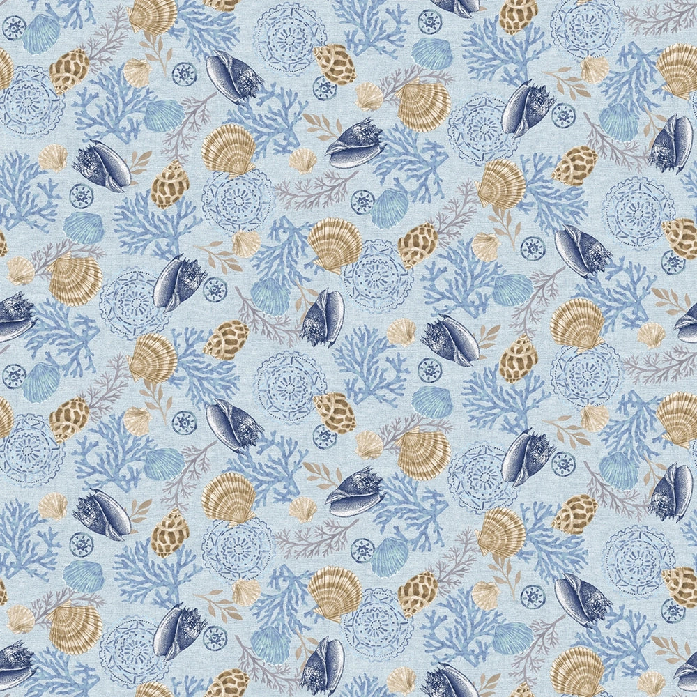 Cobalt Seas - Lt. Blue Spaced Shells sewing and quilting product