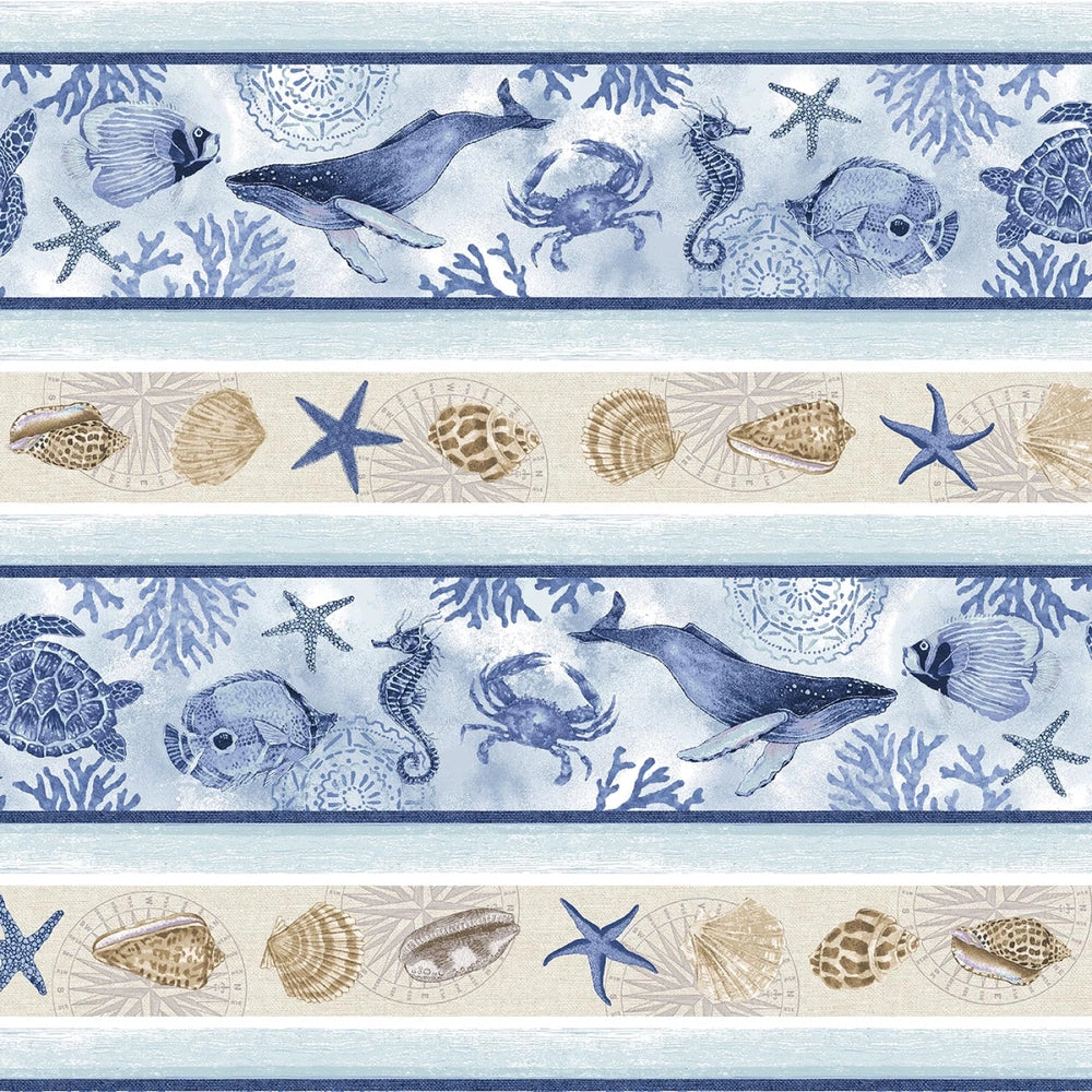 Cobalt Seas - Multi Novelty Coastal Stripe sewing and quilting product