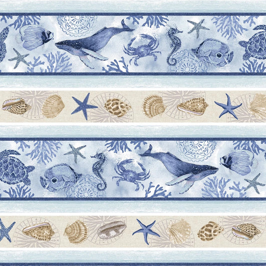 Cobalt Seas - Multi Novelty Coastal Stripe sewing and quilting product