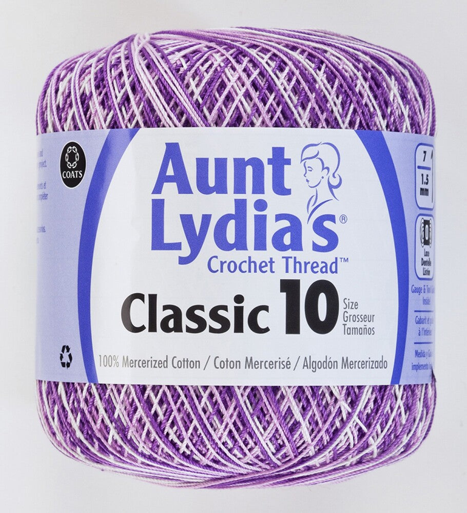 Aunt Lydias Crochet Thread -Variegated Purples , piecing and stitching
