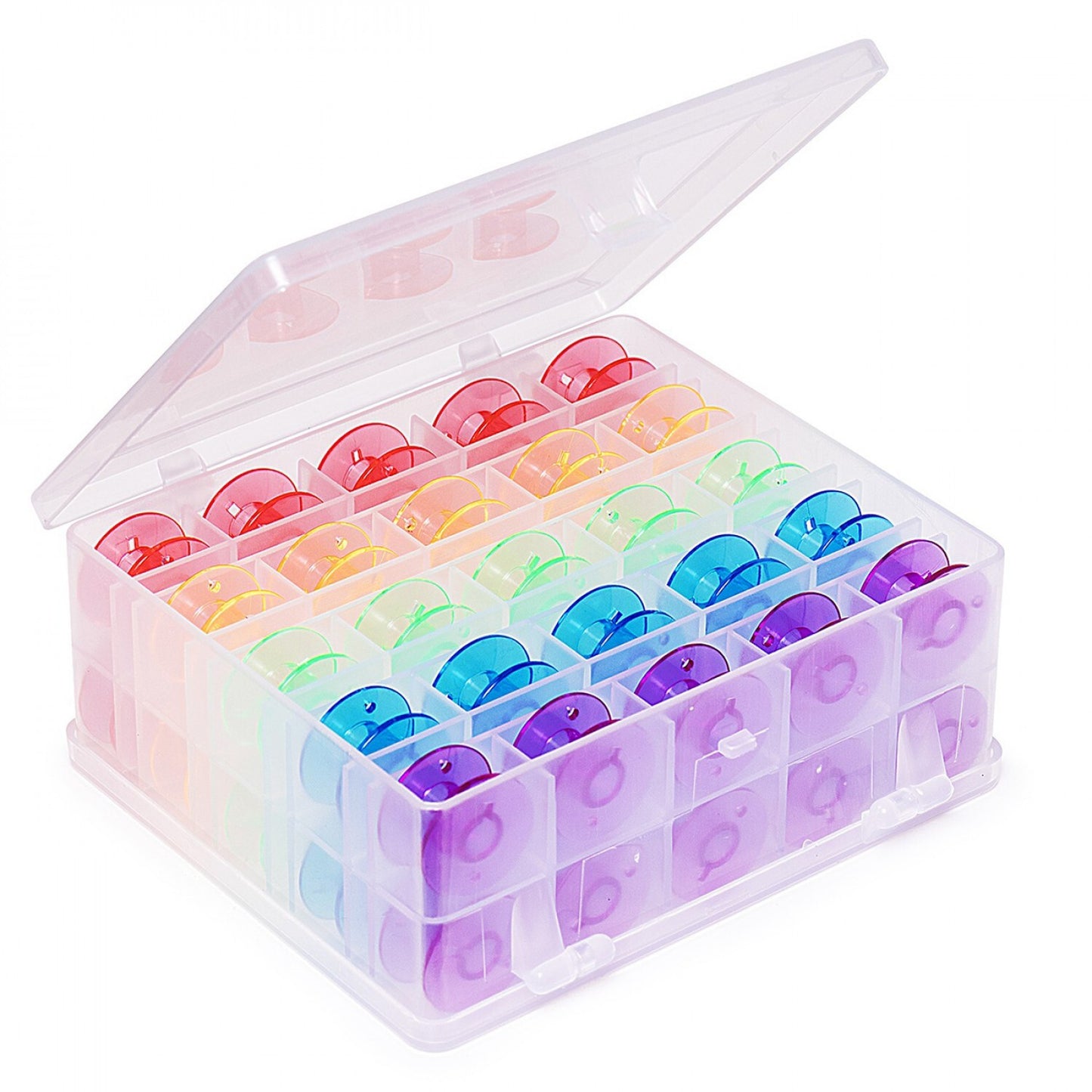 Double Sided Bobbin Box with 50 plastic bobbins machine threading and quilting