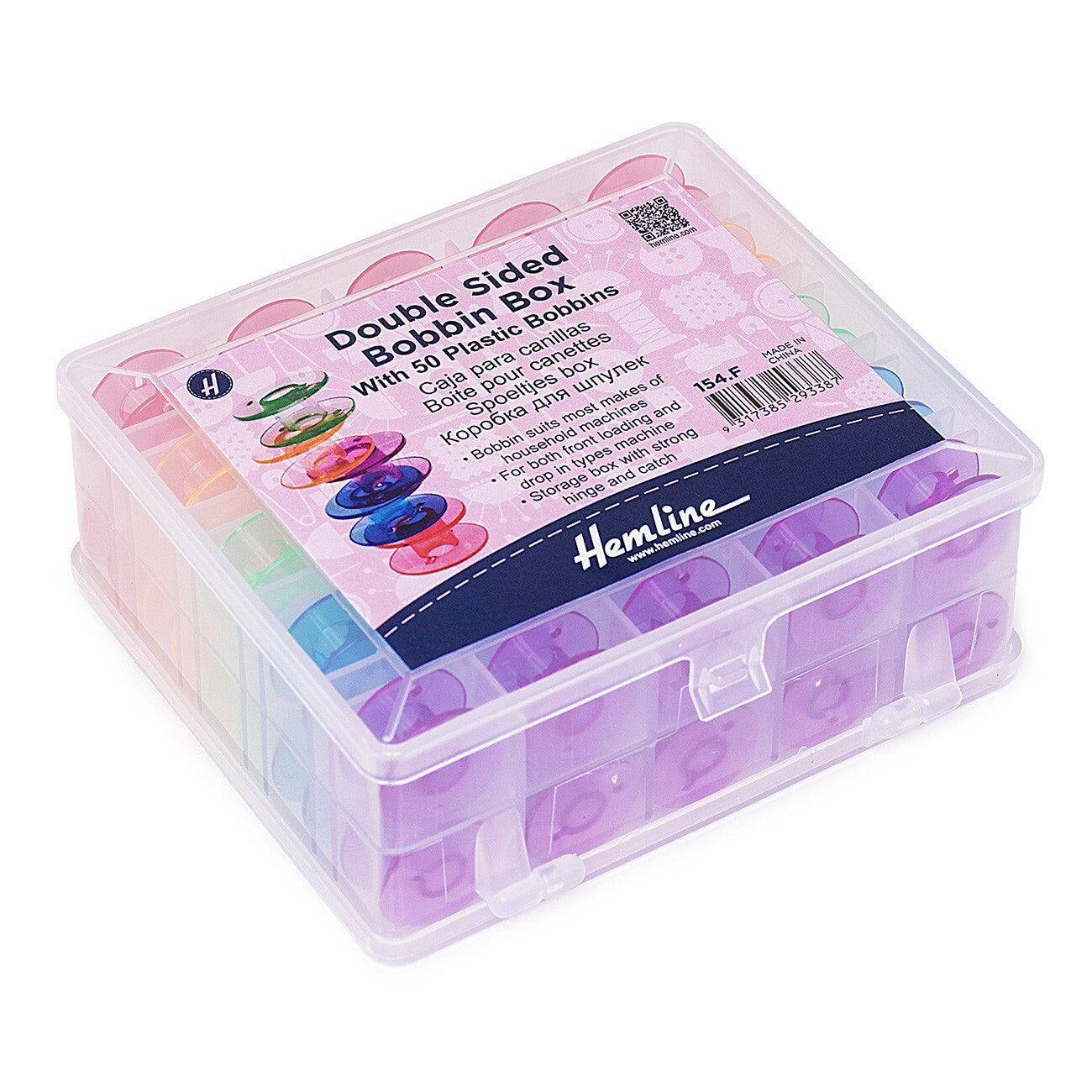 Double Sided Bobbin Box with 50 plastic bobbins machine threading and quilting