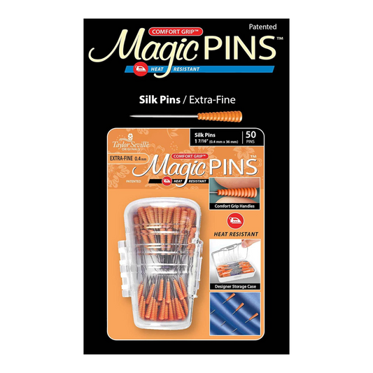 Everything Fabric Taylor Seville Originals Magic Pins with orange heat-resistant comfort grip heads in storage case