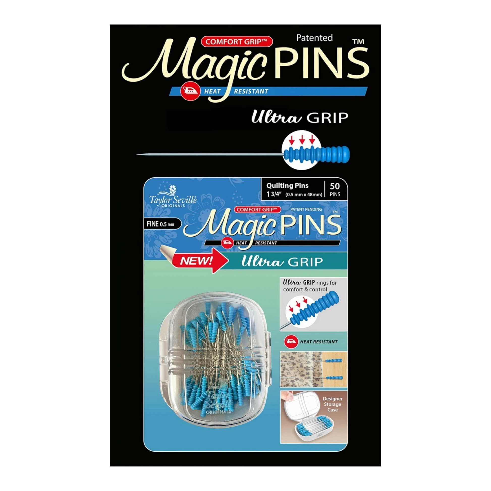 Magic Pins Ultra Grip Quilting FINE 50pc , quilting and needlework