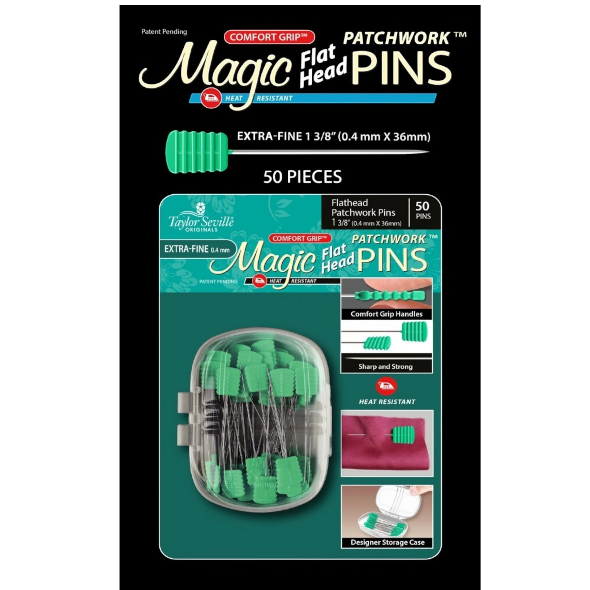 Magic Pins Flathead Patchwork Extra Fine 50pc for garment repair, mending and sewing projects